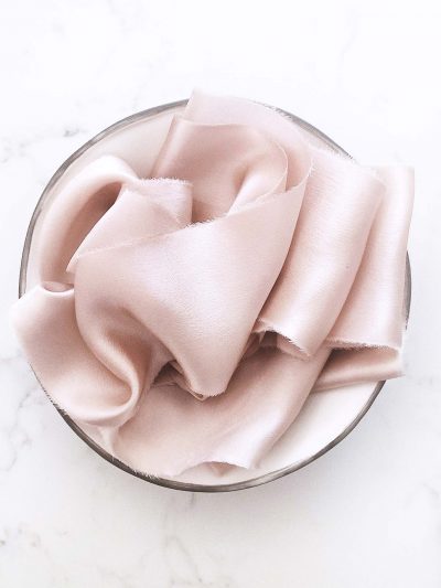 Handcrafted silk ribbon in Nude with frayed edges